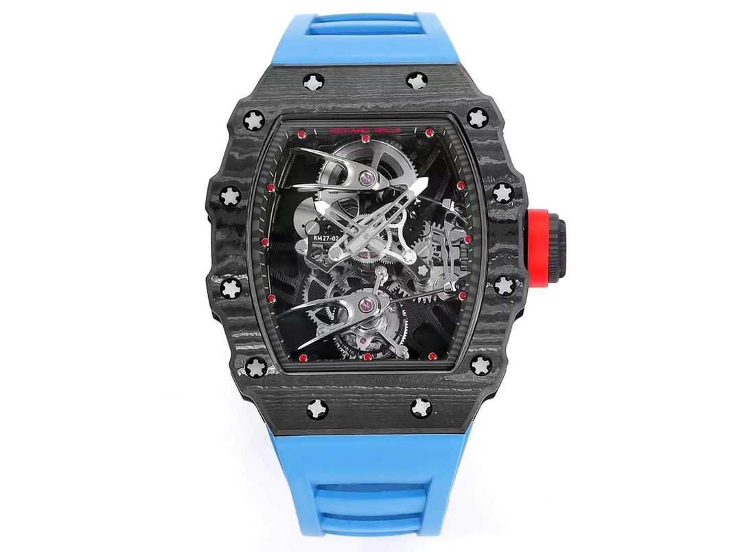 Best Replica Richard Mille RM 27-02 Blue Strap Men’s Tourbillon Watch – Carbon Fiber Case, Bold Skeleton Dial