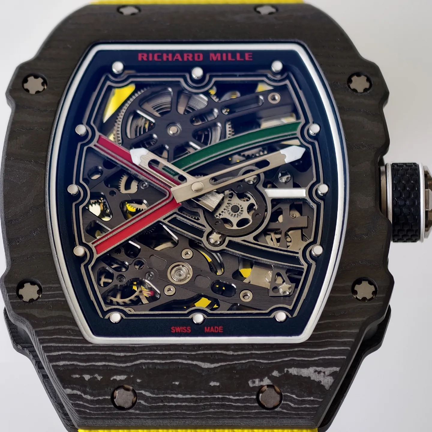 UMI Richard Mille RM 67-02 UAE Edition Black Carbon TPT Yellow Strap Skeleton Replica Watch