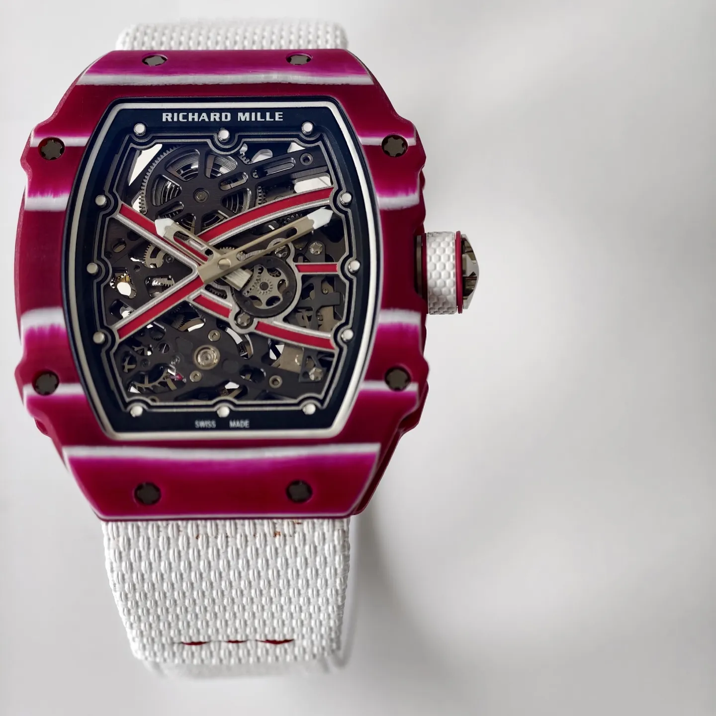 UMI Richard Mille RM 67-02 Mutaz Barshim Burgundy Red & White Quartz TPT Carbon White Strap Replica Watch