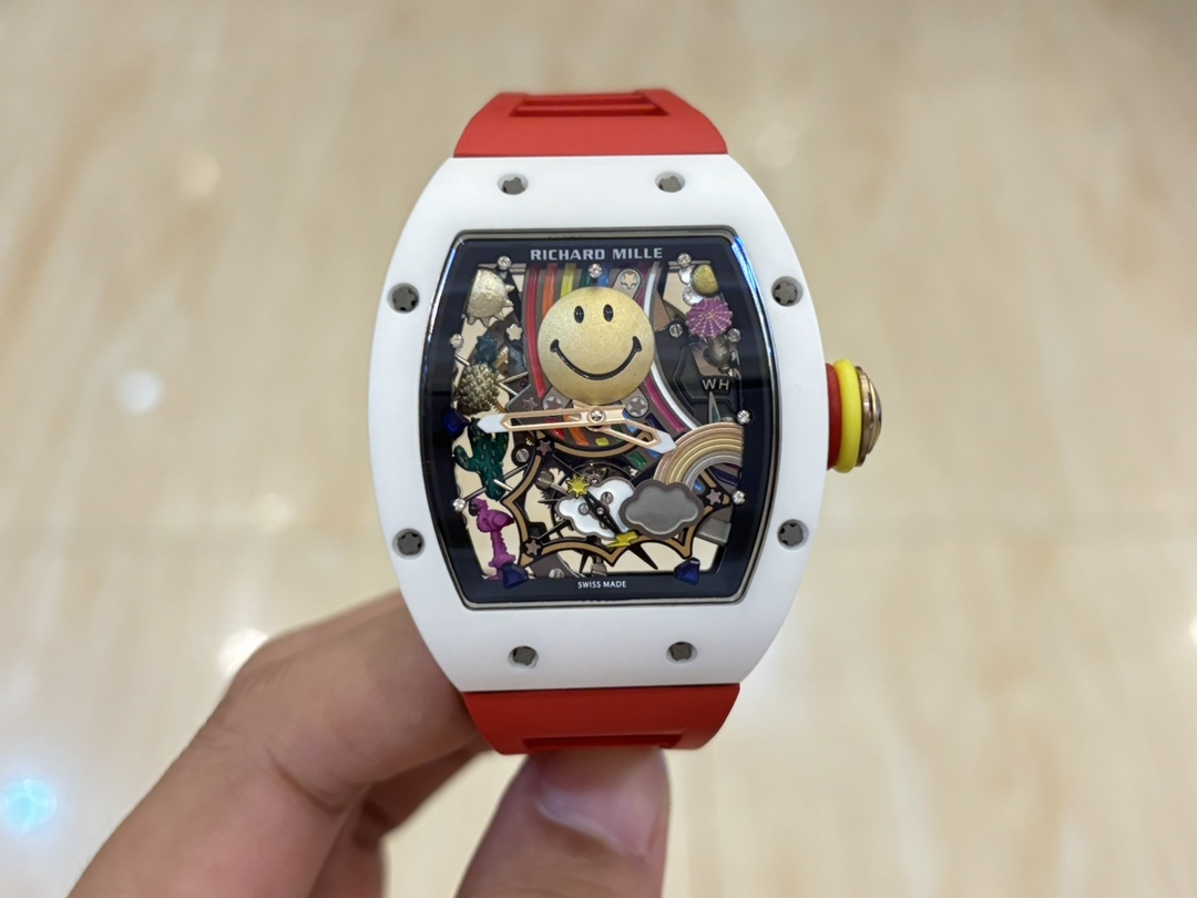 Richard Mille RM 88 Smiley Automatic Tourbillon Watch Replica, Red Rubber Strap