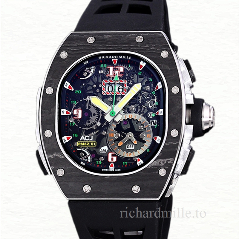 Richard Mille RM 62-01 Automatic Men Rubber Band Carbon Fiber Transparent Dial