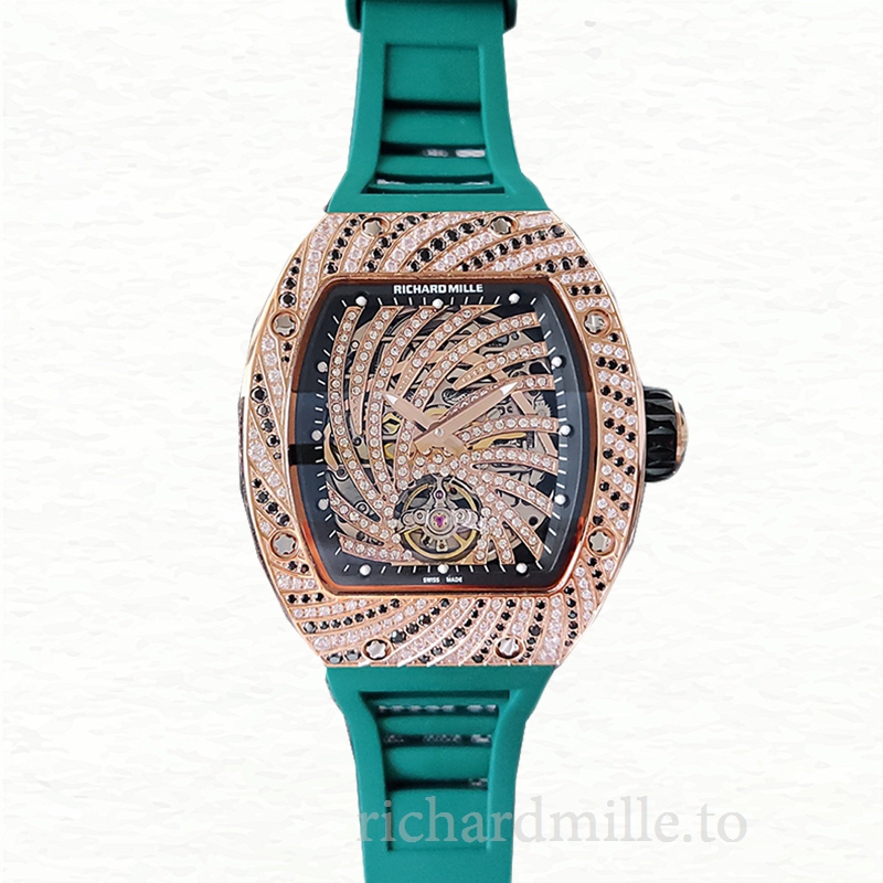 Richard Mille RM51-02 Ladies Mechanical Diamond Bezel Diamond Paved Dial Rubber Band