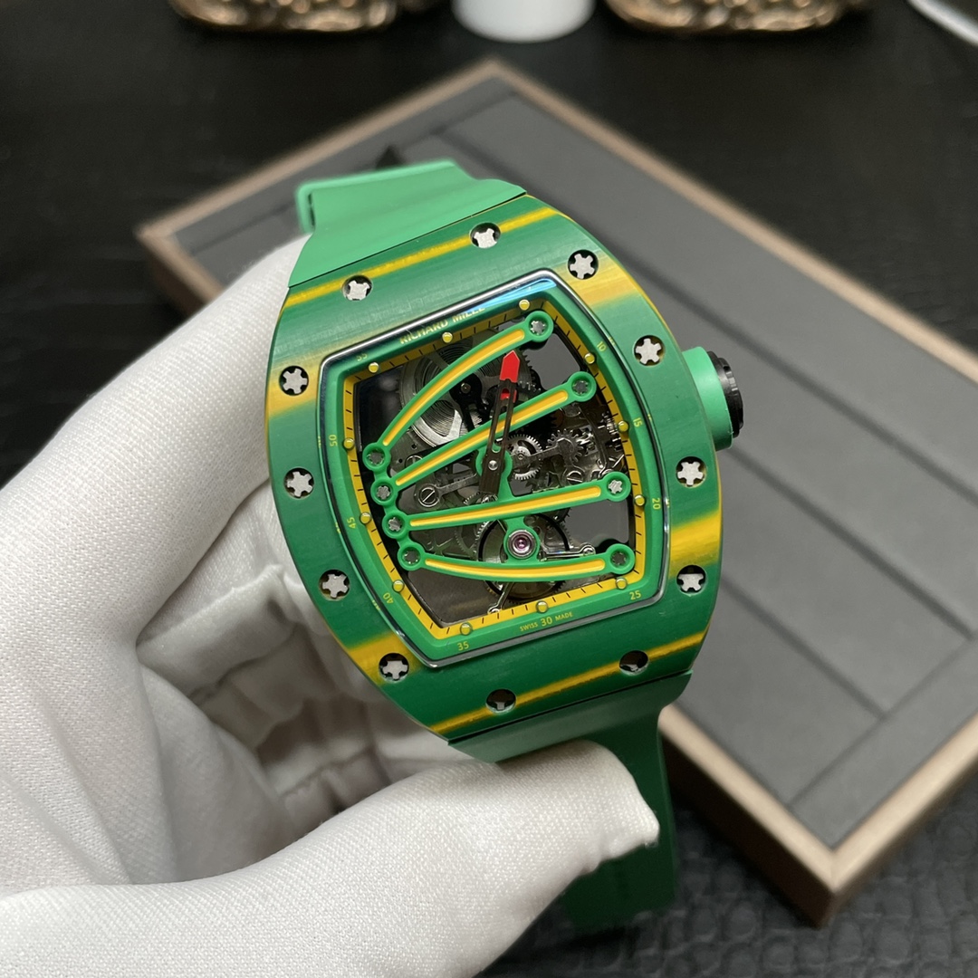 Richard Mille RM 59-01 Tourbillon Super Clone Skeleton Replica Watch Green Carbon Yohan Blake