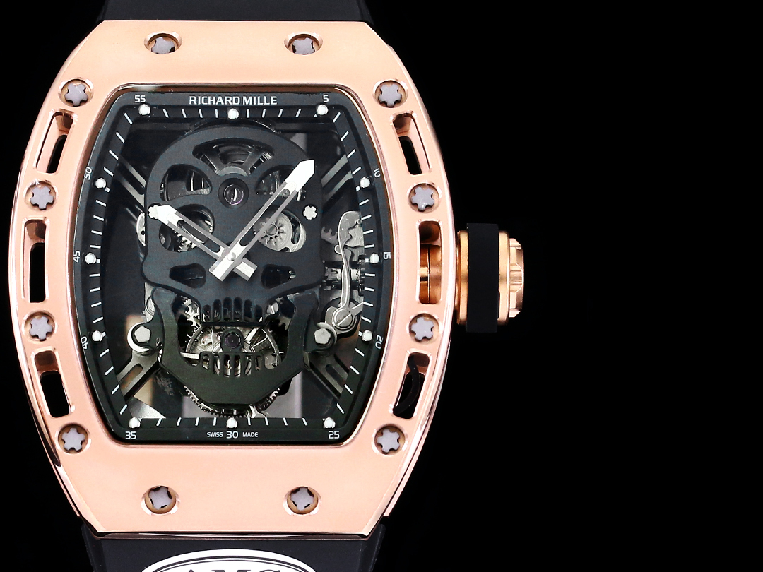 RM052 Skeleton Tourbillon Replica Watch Black Skull Dial – Rose Gold Case