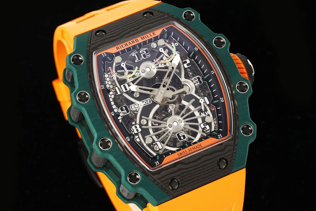 Richard Mille RM 21-02 Tourbillon Aerodyne Super Clone – Green Quartz TPT Carbon Skeleton Dial Replica