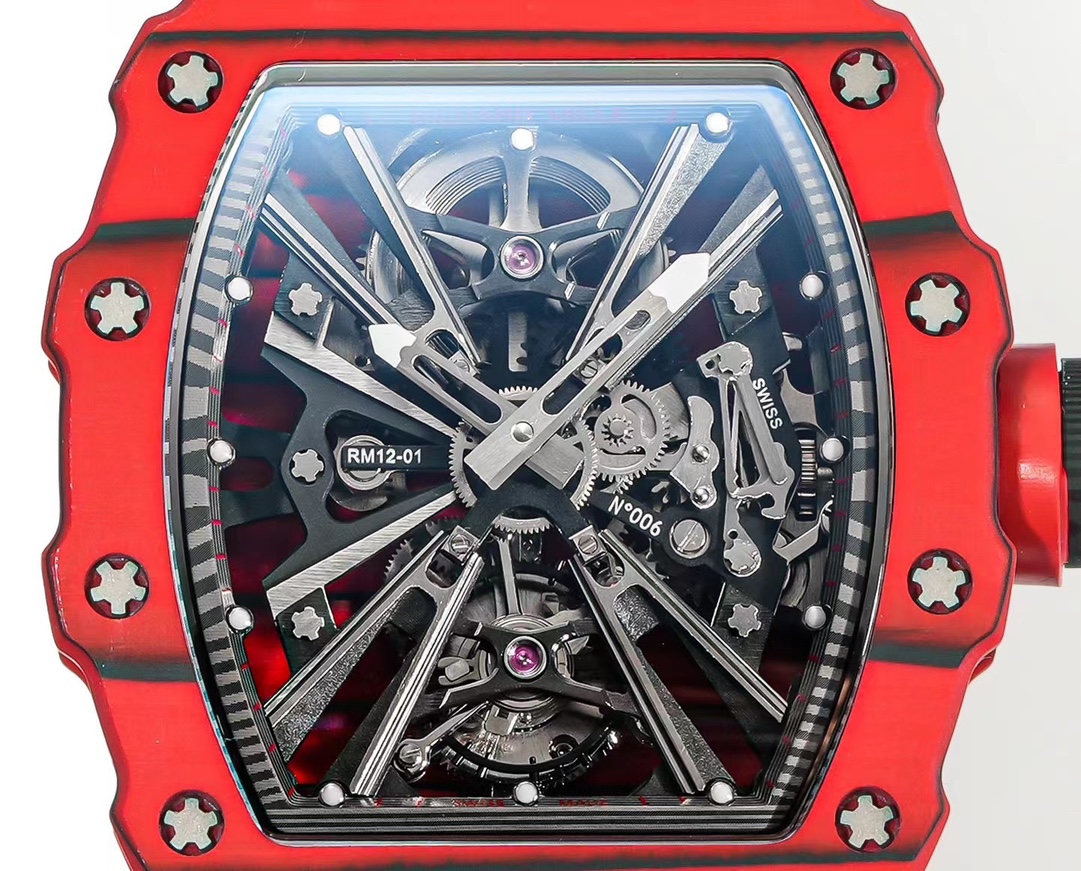 Richard Mille RM 12-01 Replica Swiss Tourbillon – Premium Red Carbon Case, Luxury Sports Watch