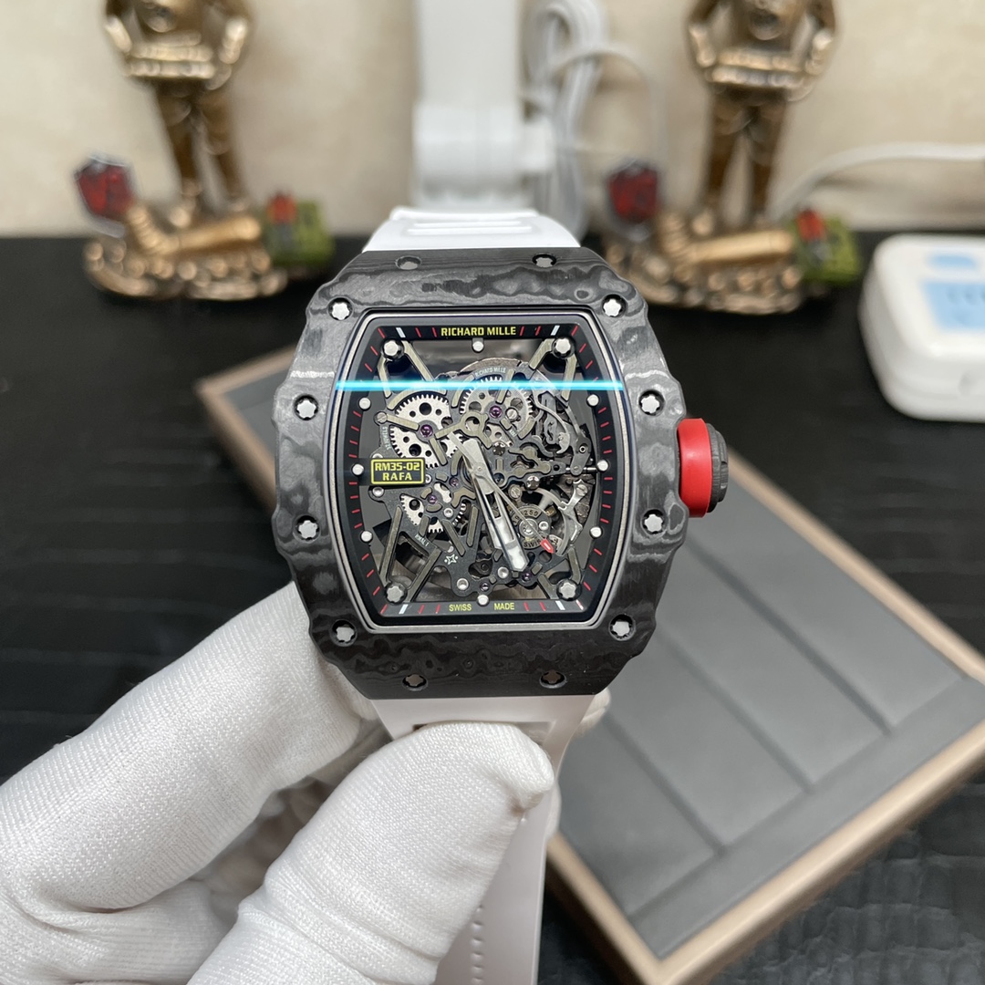 Swiss Richard Mille RM 35-02 Replica Rafael Nadal Watch – Skeletonized Dial & White Rubber Strap