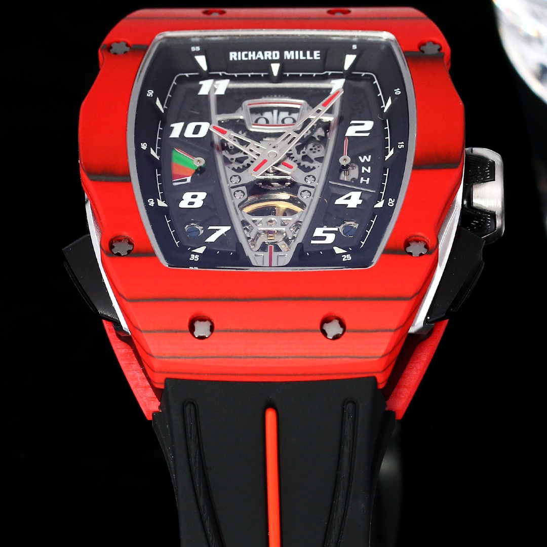 Luxury Sport Replica Richard Mille RM 40-01 Red Carbon Fiber Case Watch With Black Rubber Strap