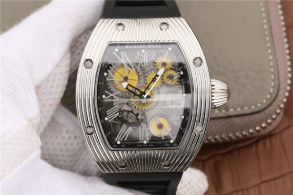 Richard Mille RM018 Hommage Boucheron SS Yellow Skeleton Dial Black Rubber Strap 6T51