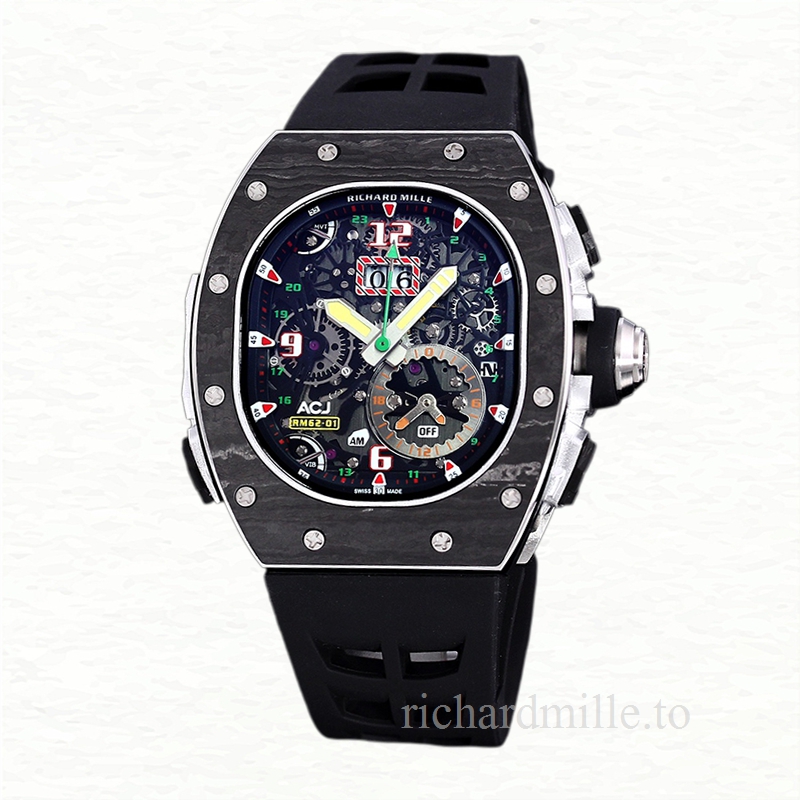 Richard Mille RM 62-01 Automatic Men Rubber Band Carbon Fiber Transparent Dial