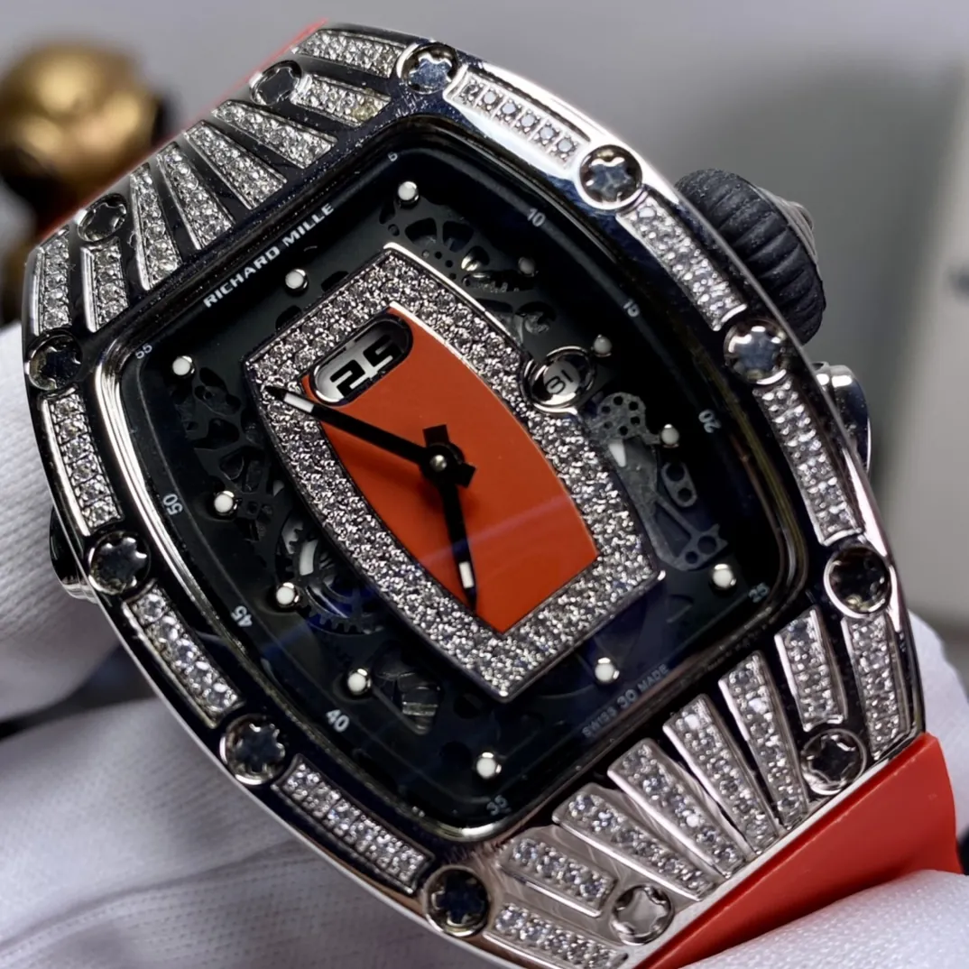 Richard Mille RM 037 Replica Diamond-Set Case Red Rubber Strap Luxury Ladies Wristwatch