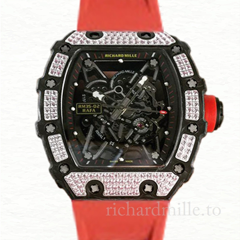 Richard Mille RM35-02 Mechanical Men Diamond Bezel Transparent Dial Rubber Band
