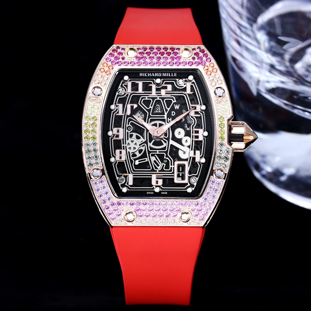 Luxury Replica Richard Mille RM 67-01 Colored Diamond Bezel Red Strap Watch – Skeleton Dial Men’s Timepiece