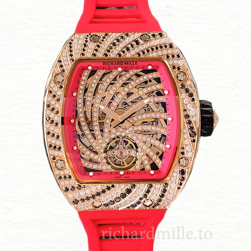 Richard Mille RM51-02 Ladies Mechanical Diamond Bezel Diamond Paved Dial Rubber Band
