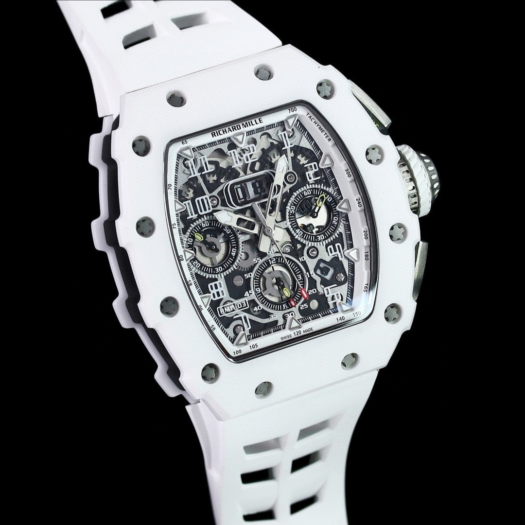 Luxury Richard Mille RM 11-03 Replica Watch | Swiss Movement | Titanium & White Ceramic | Skeleton Sport Design