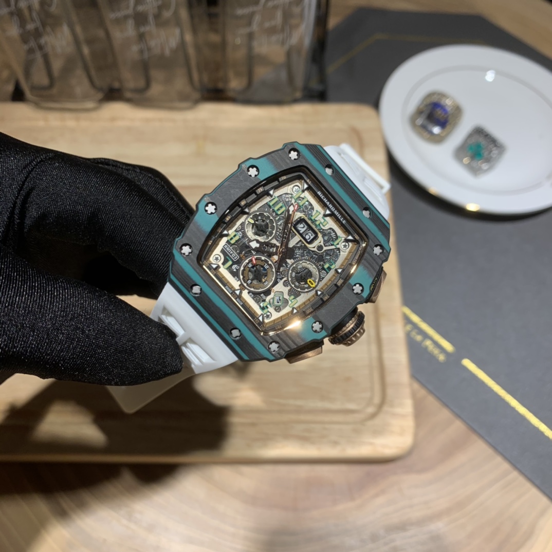 Richard Mille RM 11-03 Ultimate Edition Turquoise Quartz TPT Carbon Super Clone Flyback Chrono Replica 50x40mm