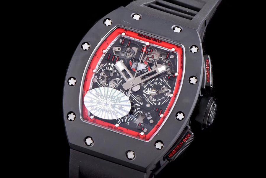 Richard Mille Replica RM 011 Black Rubber Strap