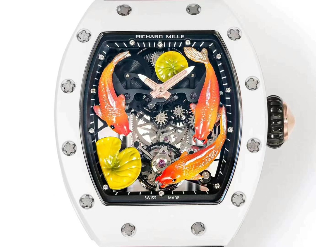 Richard Mille Replica RM S10 Koi Tourbillon Watch with White Ceramic Case