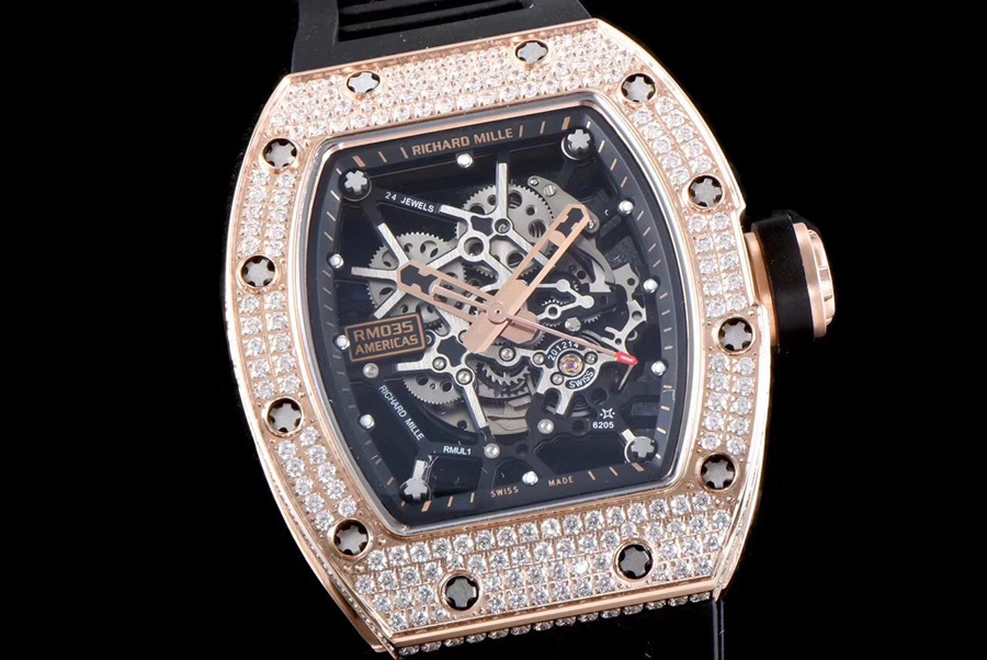 Richard Mille Replica RM 035 Black Rubber Strap Hollow Dial