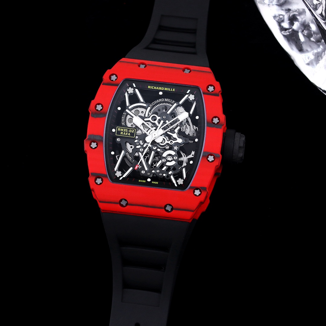 Swiss Replica Richard Mille RM 35-02 Rafael Nadal Red Carbon Watch With Black Rubber Strap – Lightweight And Striking Design