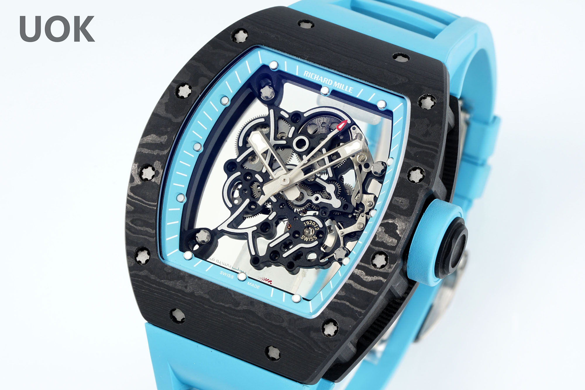 Best Replica RICHARD MILLE RM 055 – Swiss Movement Super Clone with Carbon Case & Blue Rubber Strap