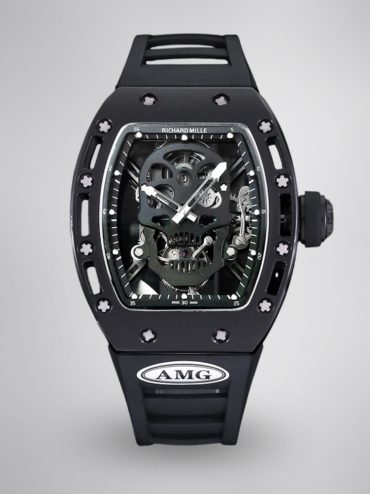 Swiss Richard Mille RM 052 Replica Watch – Skeleton Tourbillon, Skull Face, Black Rubber Strap, Quality