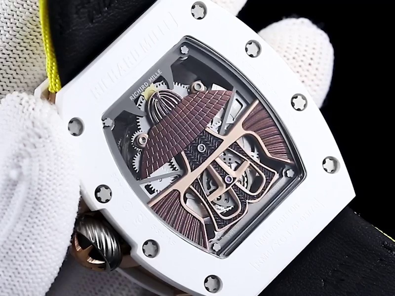 Best Replica Richard Mille RM 047 Tourbillon Watch For Men – Samurai Design, Ceramic Case, Skeleton Dial, Yellow Strap