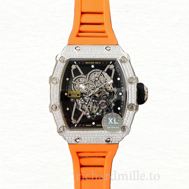Richard Mille RM35-02 Men Mechanical Watch Rubber Band Diamond Bezel