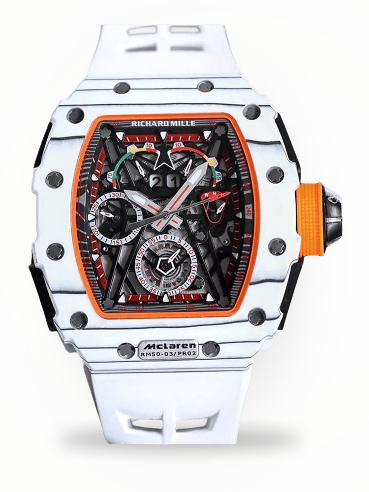 Replica Richard Mille McLaren RM 50-03 – Ultra Lightweight Swiss Skeleton Watch In White Case
