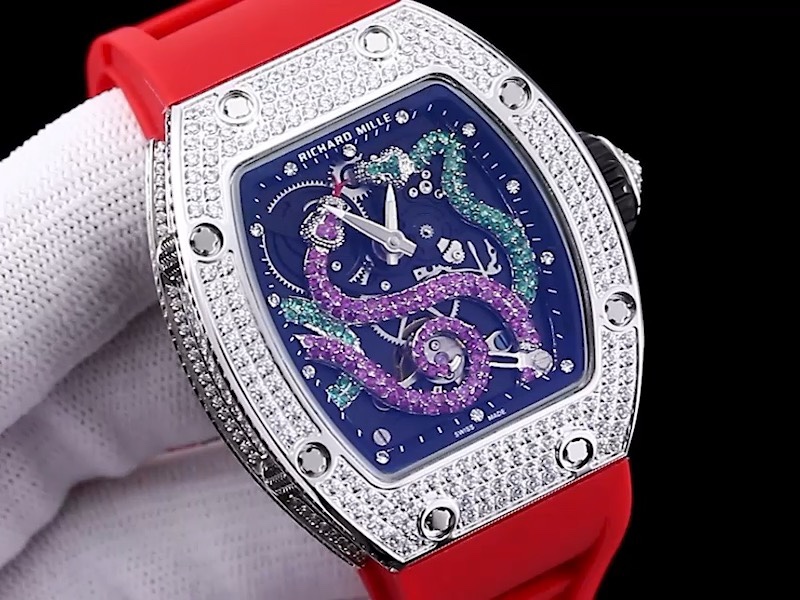 Luxurious Richard Mille RM 026 Replica Watch – Swiss Movement, Diamond-Set Steel Case, Red Rubber Strap For Elegance