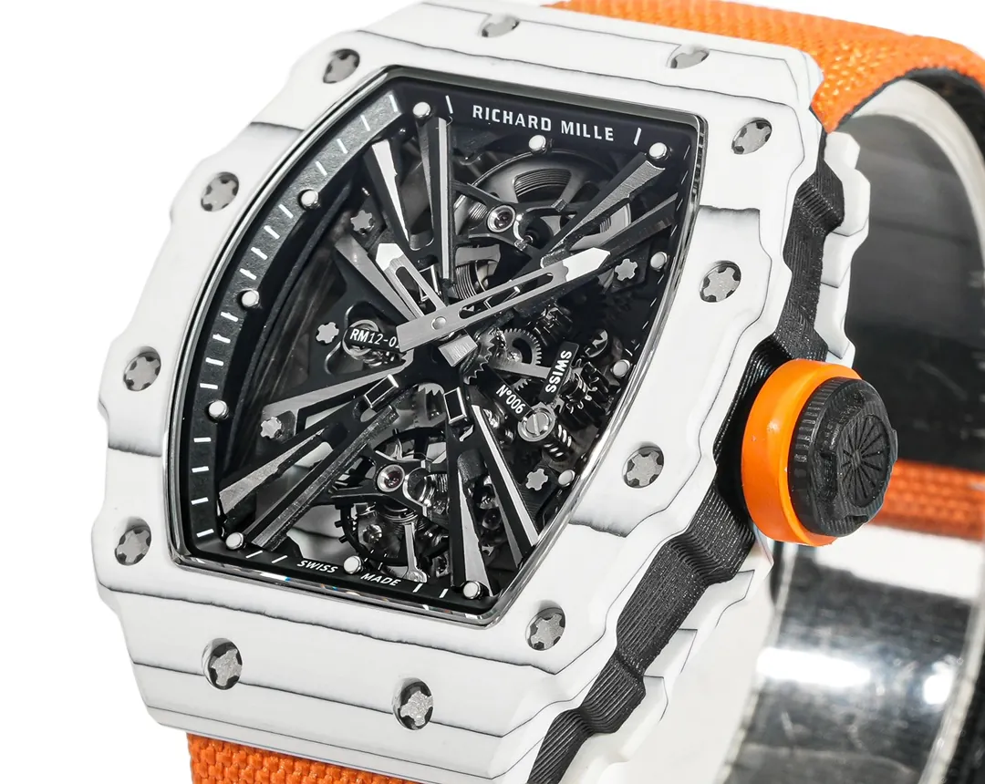 Richard Mille RM 12-01 Tourbillon Super Clone - White Carbon Fiber Orange Strap