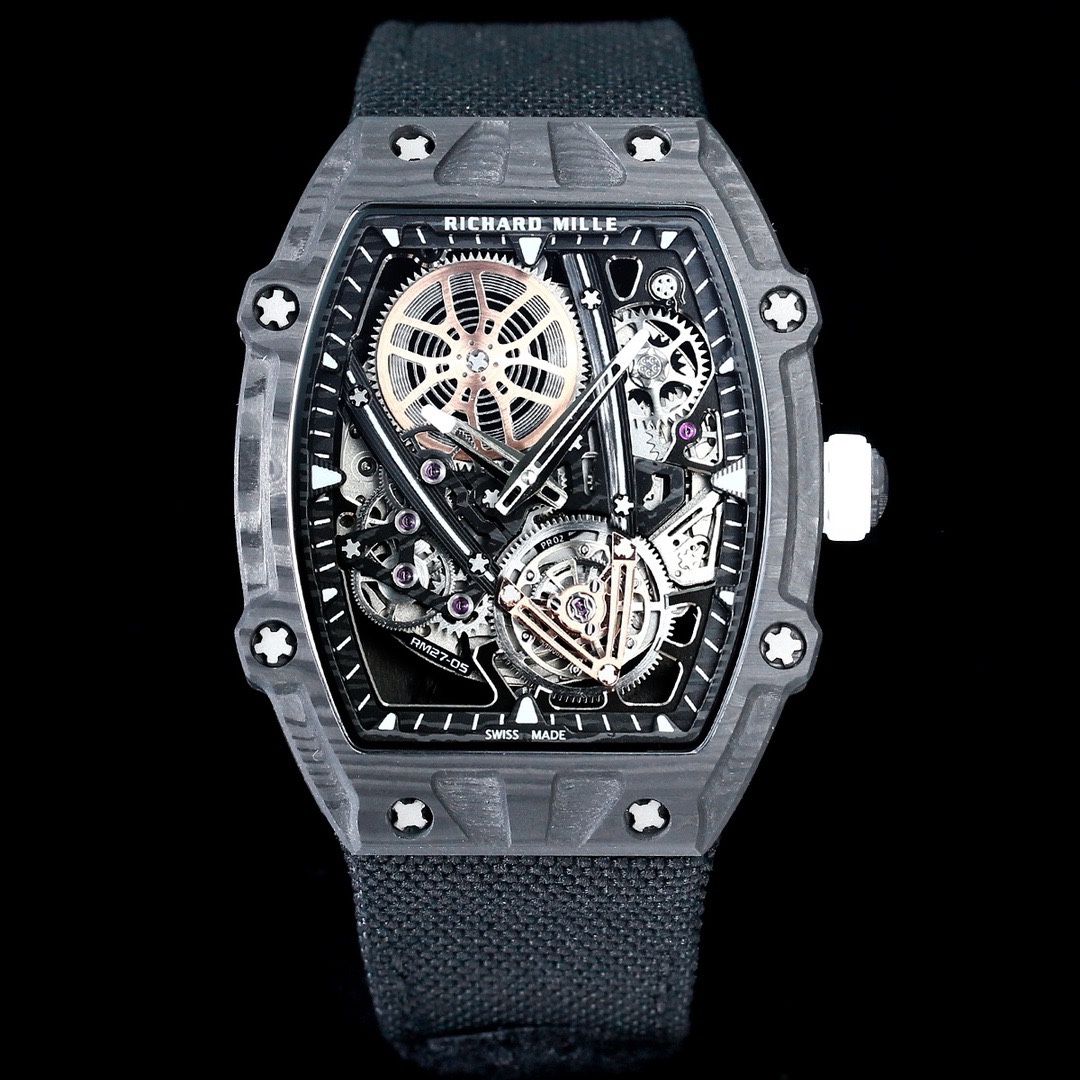 Richard Mille RM 27-05 Rafael Nadal Flying Tourbillon Super Clone Swiss Movement Carbon Fiber Case Watch