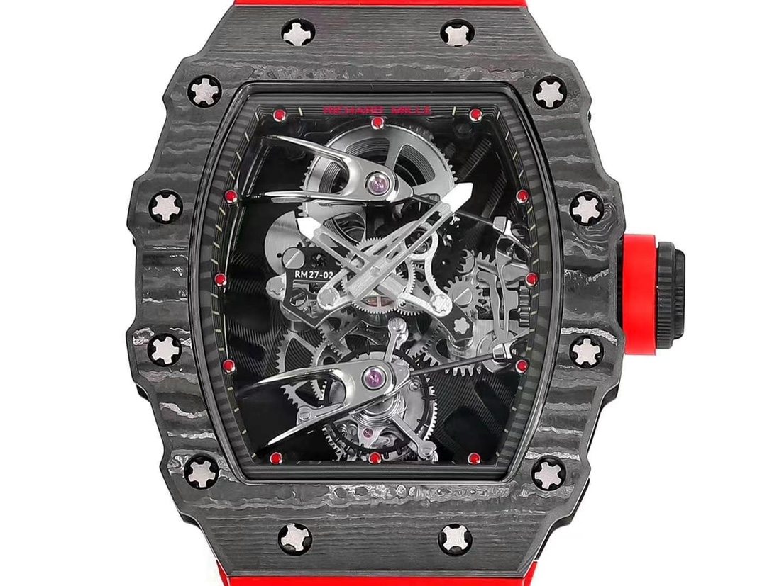 High-End Swiss Richard Mille RM 27-02 Replica Tourbillon Watch – Lightweight Carbon Case, Red Rubber Strap For Sport & Style