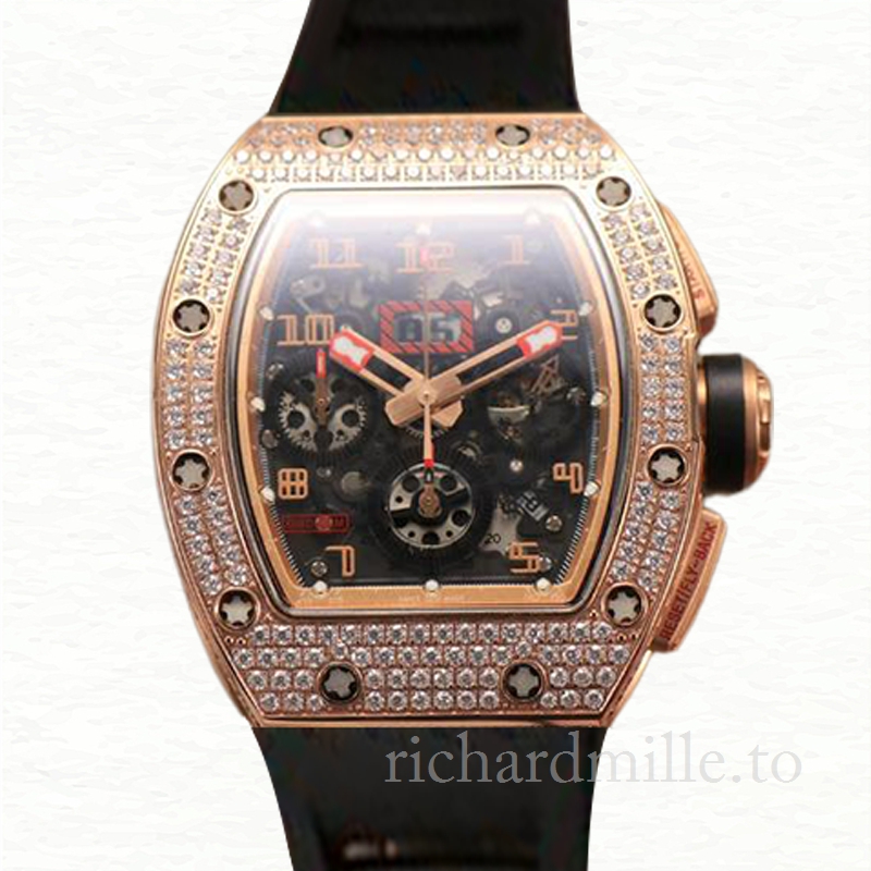 Richard Mille RM011 Men Automatic Transparent Dial Watch Diamond Bezel