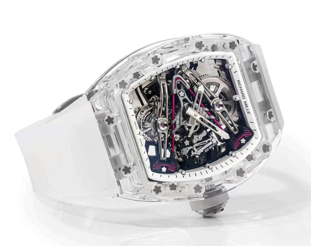 Richard Mille RM 38-02 Tourbillon Bubba Watson Pink Skeleton Crystal Transparent Super Clone Replica Watch