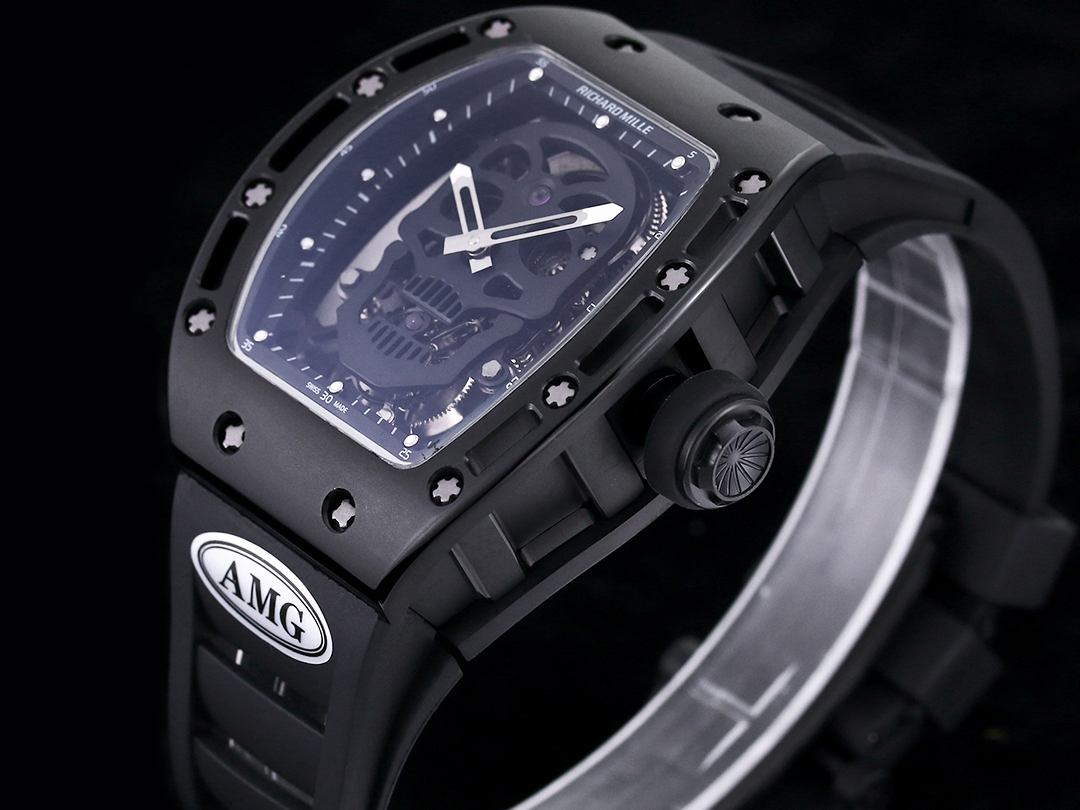 Swiss Richard Mille RM 052 Replica Watch – Skeleton Tourbillon, Skull Face, Black Rubber Strap, Quality