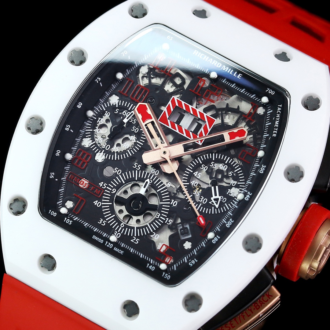 Luxury Swiss Replica Richard Mille RM 011 Felipe Massa White Demon Watch With Red Rubber Strap – Ultimate Precision & Bold Design