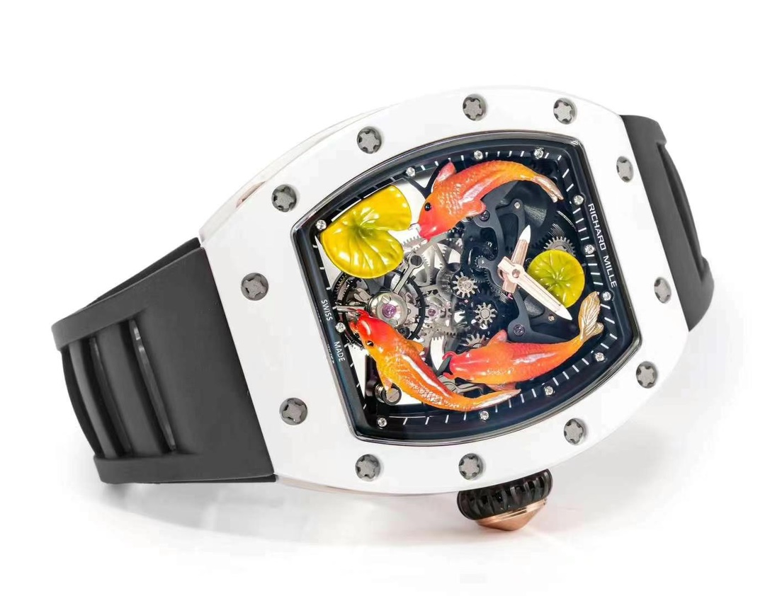 Replica Richard Mille RM S10 Koi Tourbillon Watch with Black Rubber Strap