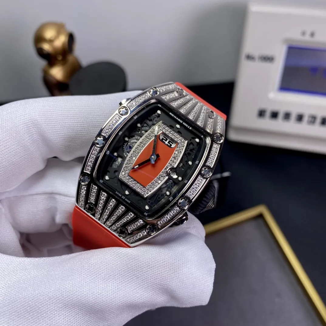 Richard Mille RM 037 Replica Diamond-Set Case Red Rubber Strap Luxury Ladies Wristwatch