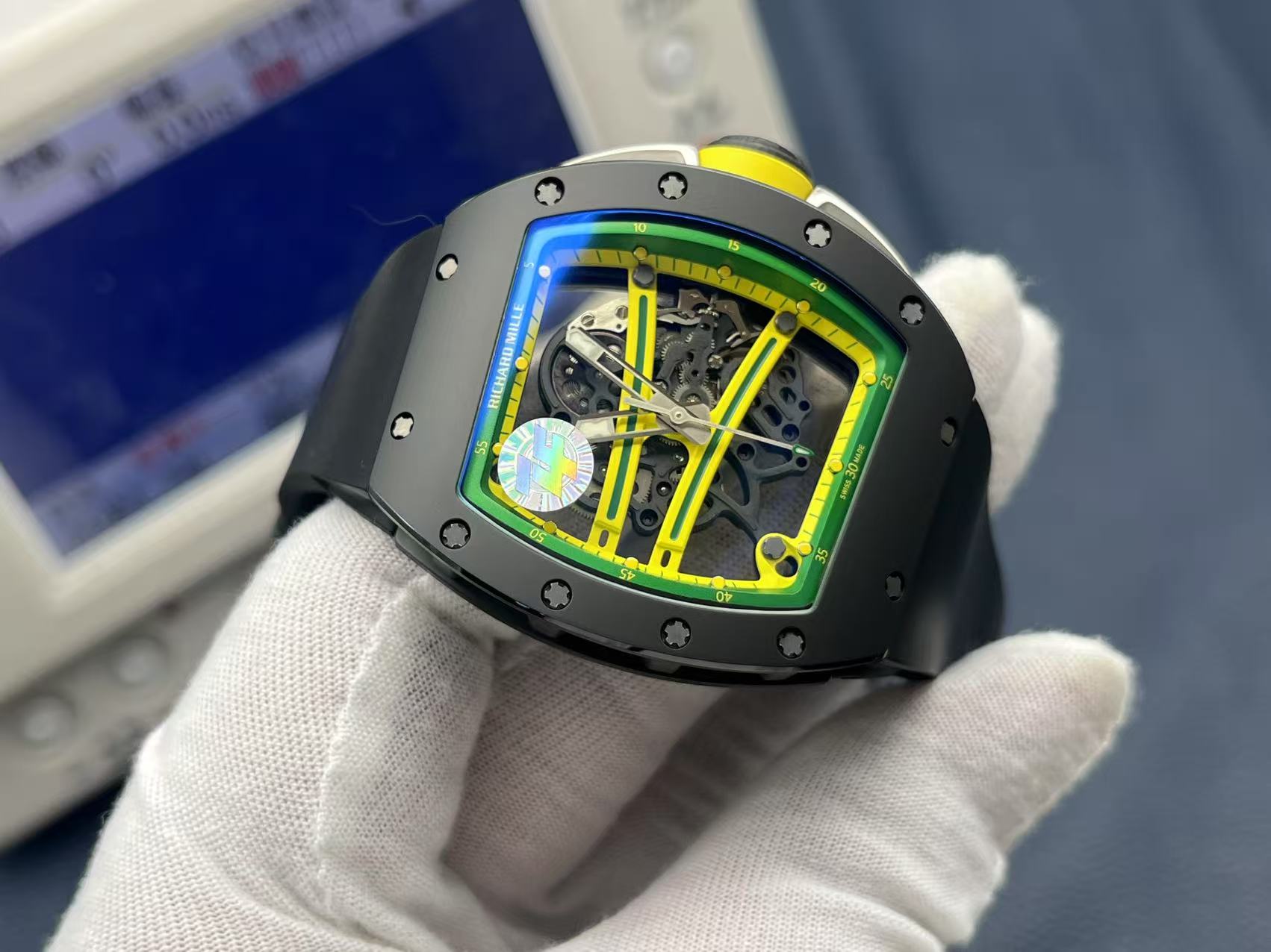 Replica Richard Mille RM 61-01 Yohan Blake Super Clone RMUL2 Skeleton Manual Wind Watch Black Rubber Strap