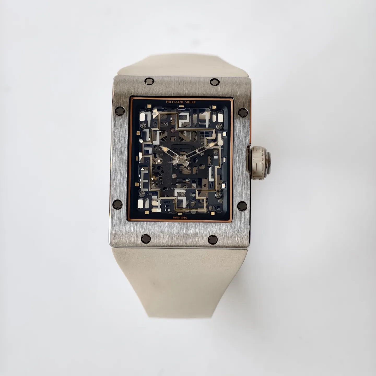 UMI RM 16-02 Extra Flat Brushed Titanium Beige Rubber Strap Replica Watch