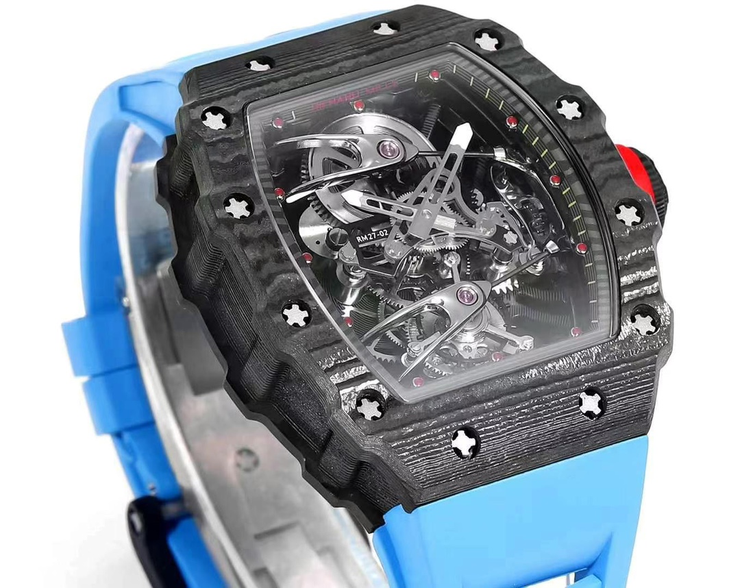 Best Replica Richard Mille RM 27-02 Blue Strap Men’s Tourbillon Watch – Carbon Fiber Case, Bold Skeleton Dial