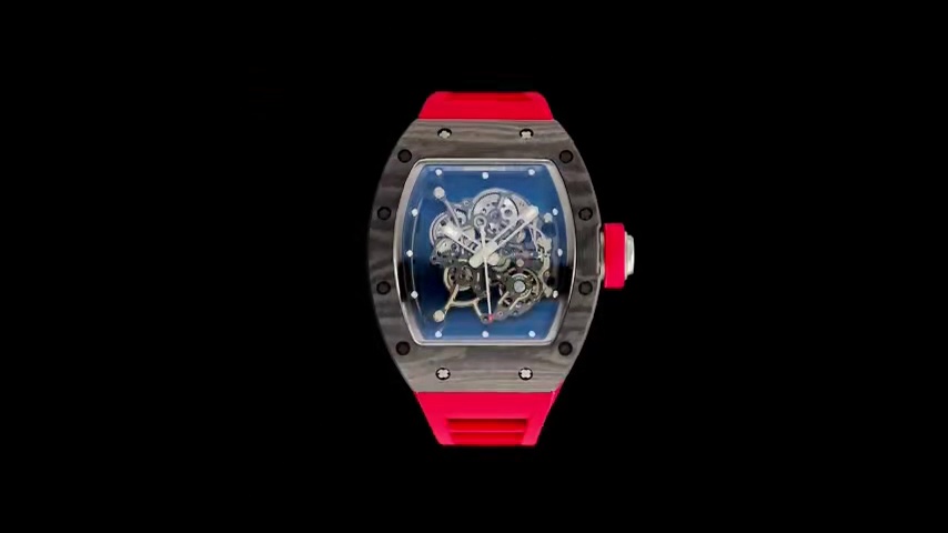 High-End Swiss Richard Mille RM 055 Replica Carbon NTPT Watch with Red Rubber Strap & Skeleton Dial