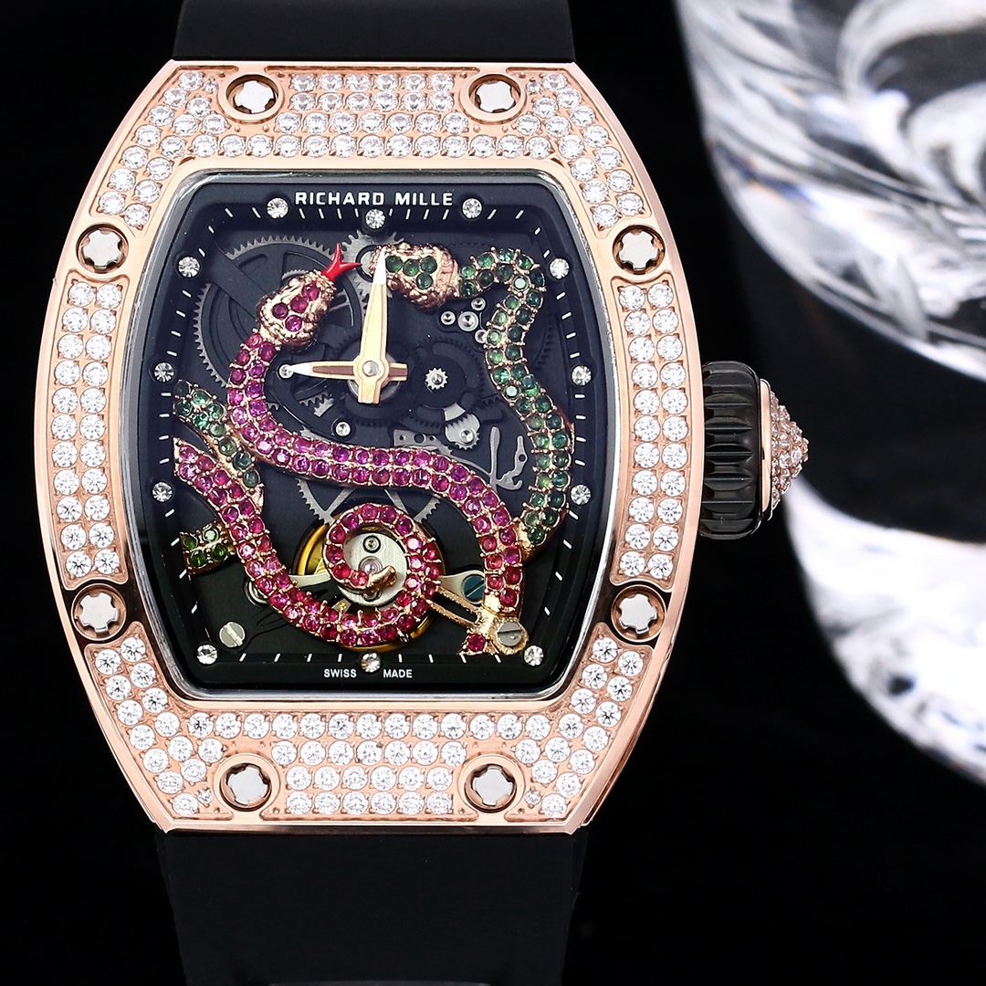 Swiss Richard Mille RM 026 Replica Serpent Dial Watch – Rose Gold Plated Skeleton Design With Diamond Case For Collectors