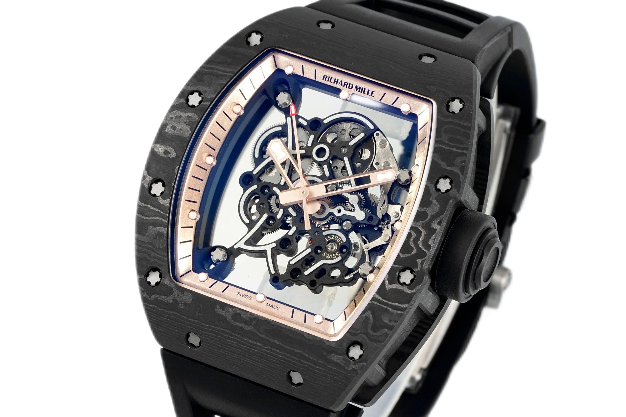 Richard Mille RM055 Skeleton Watch with Black Rubber Strap – Swiss Replica