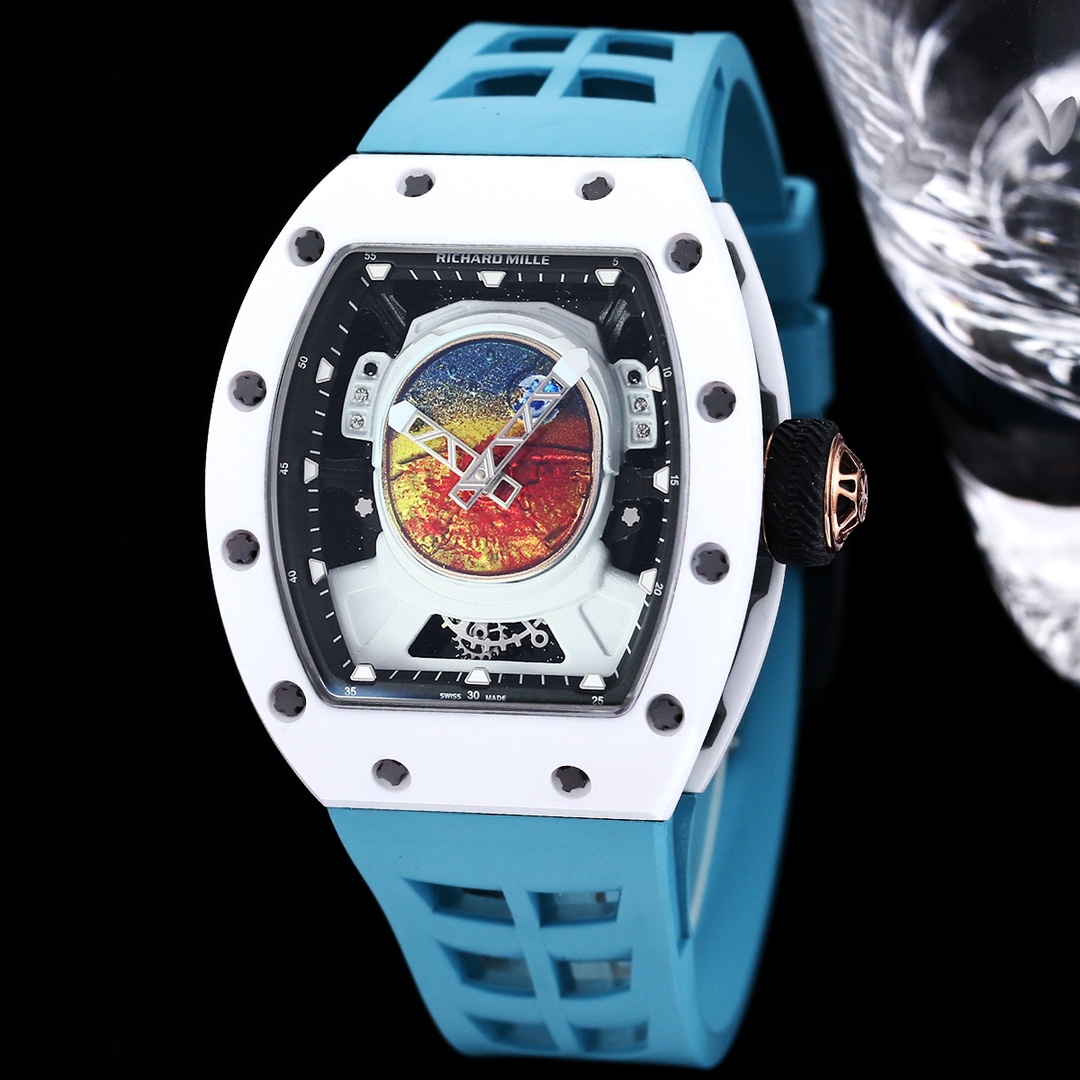 Richard Mille RM 52-05 Pharrell Williams Replica Watch – White Ceramic Case, Swiss Movement, Astronaut Dial, Blue Strap