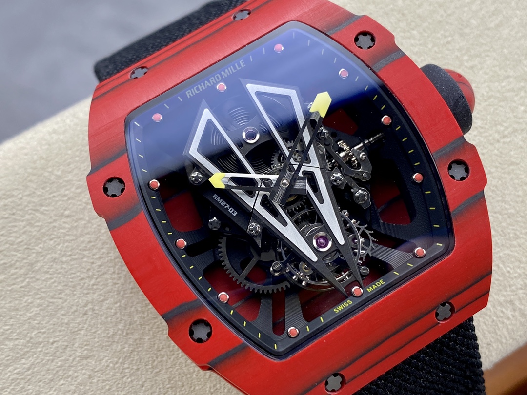 Richard Mille RM 027-03 Tourbillon Rafael Nadal Red TPT Quartz Ultra Light Skeleton Replica Watch