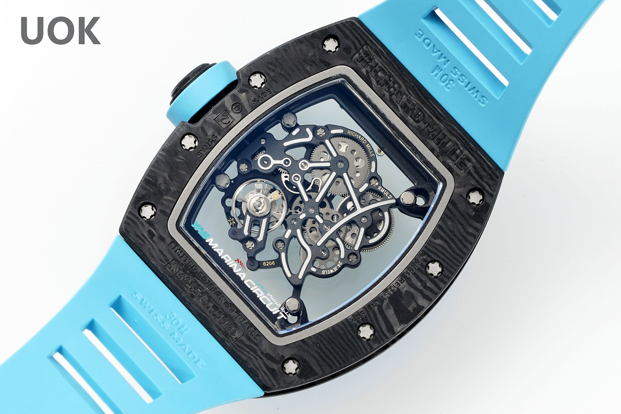 Best Replica RICHARD MILLE RM 055 – Swiss Movement Super Clone with Carbon Case & Blue Rubber Strap
