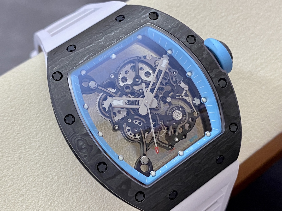 Replica Richard Mille RM055 NTPT Carbon Fiber Light Blue Skeleton Dial Super Clone Watch