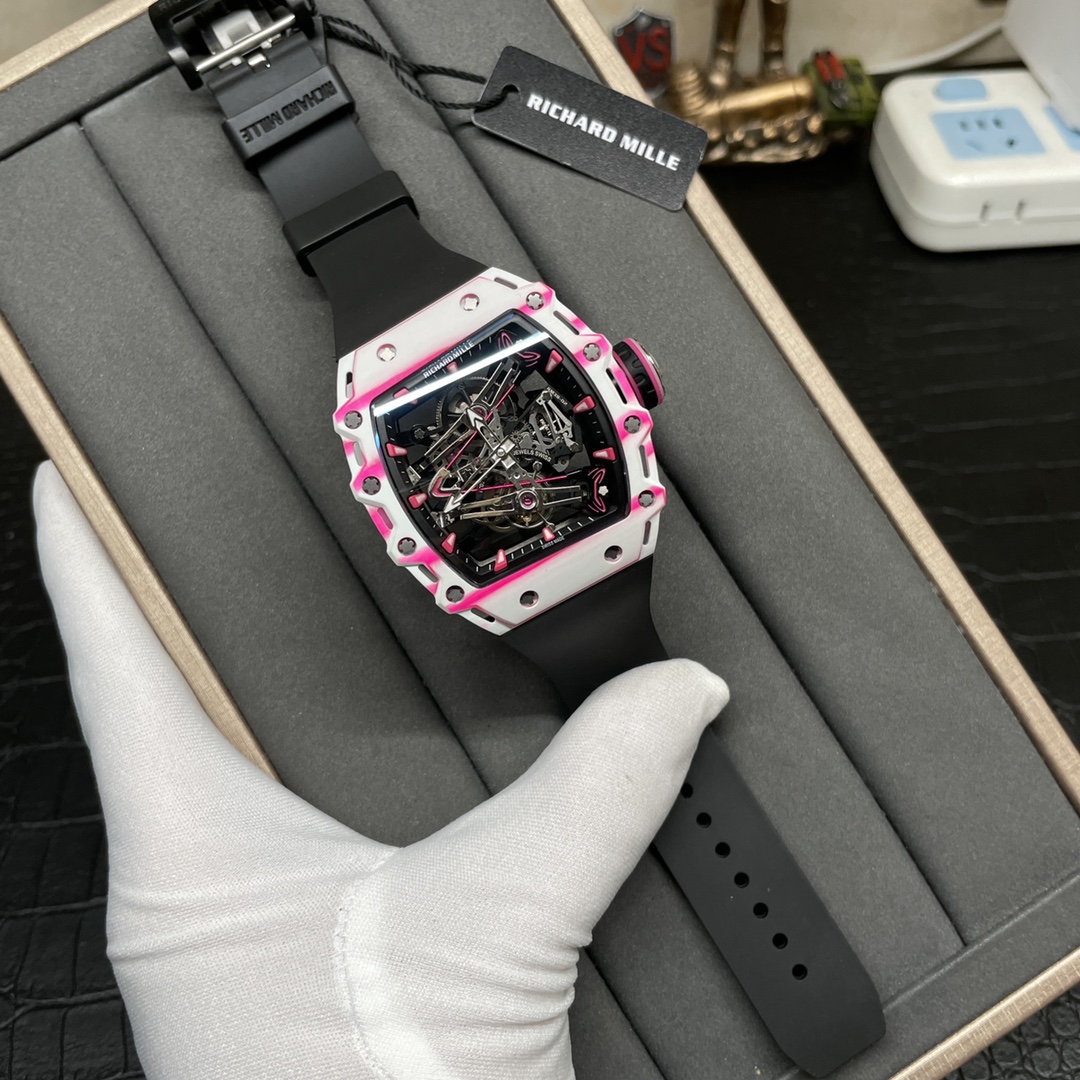 Richard Mille RM 38 02 Bubba Watson Replica Swiss Tourbillon 43mm White Pink Quartz TPT Skeleton Dial